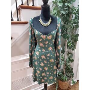 Asos Design Women Green Viscose Sweetheart Neck Long Sleeve Knee Length Dress 12